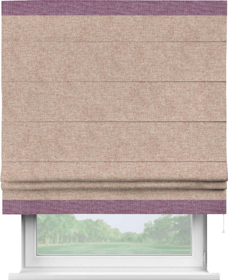 Римская штора «Кортин» с кантом Горизонт, для проема, ткань лён кашемир розовая пудра